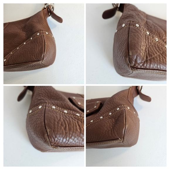 Fossil Shoulder Bag Brown Pebble Leather Studded Accents Y2k Vintage - Picture 13 of 16